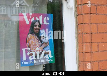 Poster for ex-Labour candidate Faiza Shaheen, now running as an independent in Chingford and Woodford Green Stock Photo