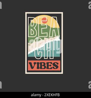 vintage Surf Vibes typography summer beach poster design Stock Vector