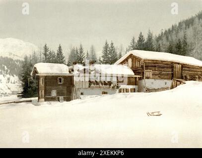 Winterlandschaft in Graubünden, Schweiz, Historisch, digital restaurierte Reproduktion von einer Vorlage aus dem 19. Jahrhundert, Record date not stated Stock Photo