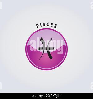 Pisces Zodiac Sign Astrology Icon with Name on Light Background, Pink Color Button Stock Vector