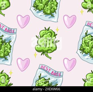 seamless pattern of Marijuana. Legalize cannabis. smoking weed. Vector illustration of weed Stock Vector