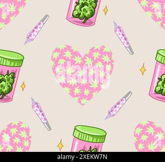 seamless pattern of Marijuana. Legalize cannabis. smoking weed. Vector illustration of weed Stock Vector