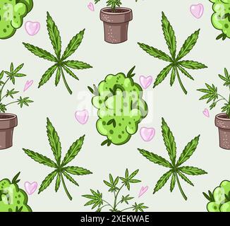 seamless pattern of Marijuana. Legalize cannabis. smoking weed. Vector illustration of weed Stock Vector