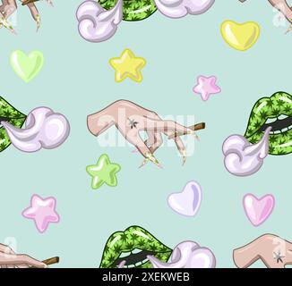 seamless pattern of Marijuana. Legalize cannabis. smoking weed. Vector illustration of weed Stock Vector