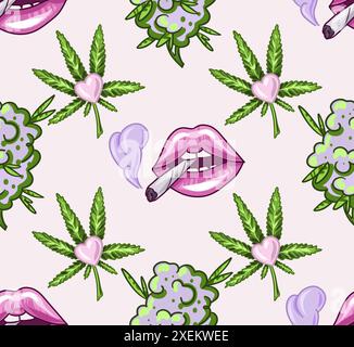 seamless pattern of Marijuana. Legalize cannabis. smoking weed. Vector illustration of weed Stock Vector