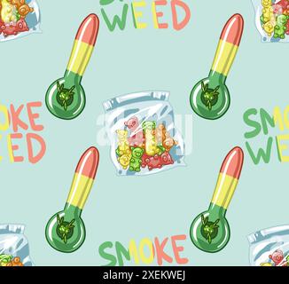 seamless pattern of Marijuana. Legalize cannabis. smoking weed. Vector illustration of weed Stock Vector
