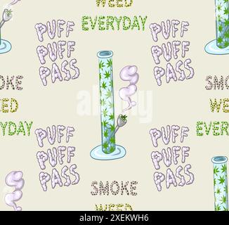 seamless pattern of Marijuana. Legalize cannabis. smoking weed. Vector illustration of weed Stock Vector