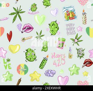 seamless pattern of Marijuana. Legalize cannabis. smoking weed. Vector illustration of weed Stock Vector
