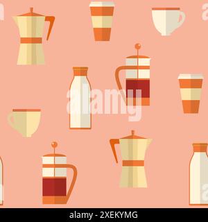 Seamless pattern with coffee and milk in flat style Stock Vector
