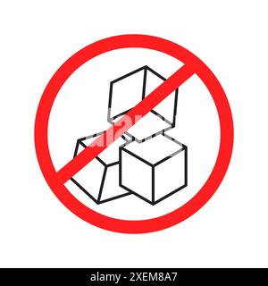 No sugar icon. Sugar cubes crossed. Red prohibition sign. Vector illustration. Stock Vector