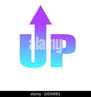 Up arrow graphic. Gradient purple blue. Letter U and P. Isolated vector illustration. Stock Vector