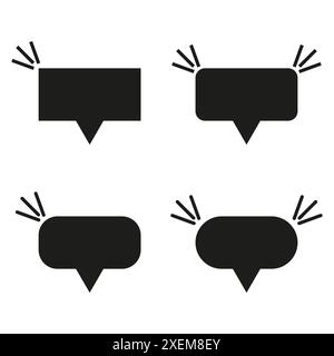 Shout speech bubbles. Black icons with exclamation marks. Vector communication symbols. Alert messages. Stock Vector