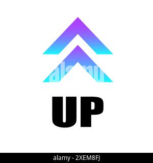 Up arrows graphic. Gradient purple blue. Letter U and P. Isolated vector illustration. Stock Vector