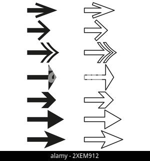 Arrow icons set. Various directions. Black and white vector. Different styles collection. Stock Vector