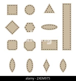 Geometric shapes set. Dotted line edges. Beige color theme. Vector graphic illustration. Stock Vector