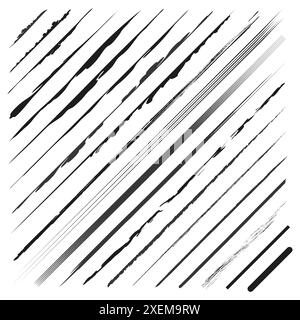 Grunge lines vector. Black ink strokes. Various diagonal patterns. Abstract distressed design. Stock Vector