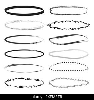 Abstract oval frames. Black and white. Various styles. Vector graphic elements. Stock Vector