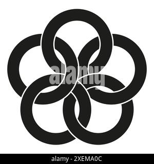 Interlocking circles pattern. Black geometric design. Abstract knot symbol. Vector illustration. Stock Vector