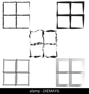 Abstract window icons. Distorted frame shapes. Black and white contrast. Vector illustration. Stock Vector