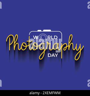World photography day typography template design with a camera lens icon vector illustration. Hand lettering for photography day poster, banner, logo Stock Vector