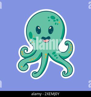 Green Friendly Octopus Sticker Stock Vector