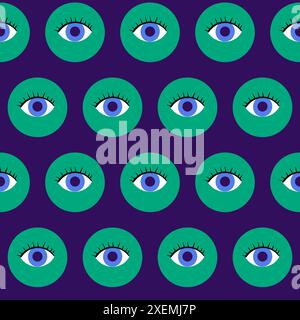 Blue Eye Retro Seamless Pattern Stock Vector