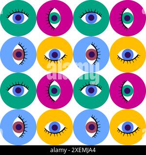 Eye Circle Retro Seamless Pattern Stock Vector
