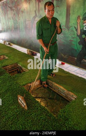 Ho Chi Minh City, Vietnam - 2 Feb, 2024: Vietnam war era vietcong booby-trap in Cu Chi, Vietnam Stock Photo