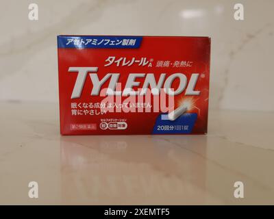 A packet of Japanese Tylenol, the brand name of a non-opioid analgesic / painkiller, equivalent to paracetamol in the UK. Stock Photo