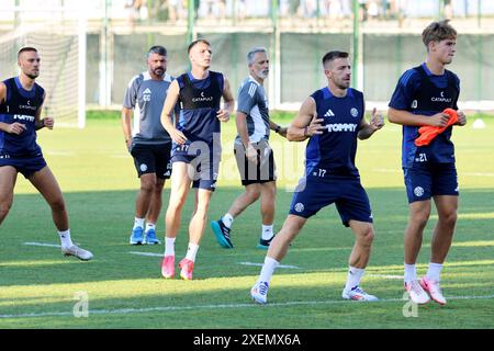 Croatia, Split, 280624. Hajduk s training session with new coach Gennaro Gattus on the Poljud auxiliary field is open to the public. In the photo: Gennaro Gattuso with Hajduk players. Photo: Jakov Prkic / CROPIX Hrvatska Copyright: xxJakovxPrkicx hajduk trening5-280624 Stock Photo