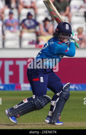 Chester le Street, 26 June 2024. Tammy Beaumont batting for England against New Zealand in the First Metro Bank One Day International at Seat Unique Riverside. Credit: Colin Edwards Stock Photo