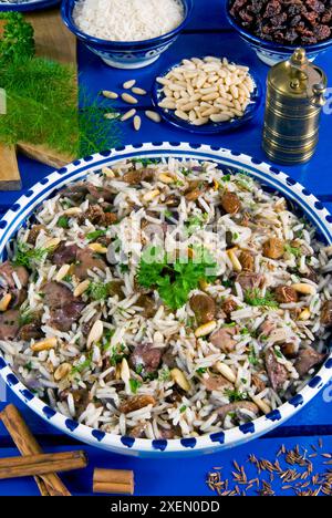 Ic Pilav, rice with liver, raisin, pine nuts, cinnamon, Turkish food, Turkey Stock Photo