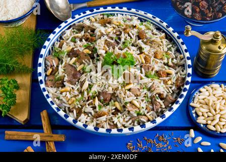 Ic Pilav, rice with liver, raisin, pine nuts, cinnamon, Turkish food, Turkey Stock Photo