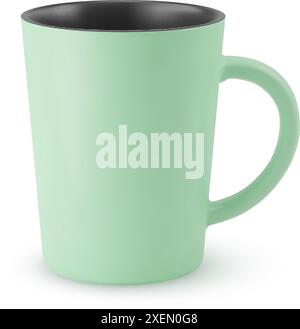 Illustration of Empty Green Ceramic Tea Mug on a White Background. Isolated Mockup with Shadow Effect, and Copy Space for Your Design Stock Vector