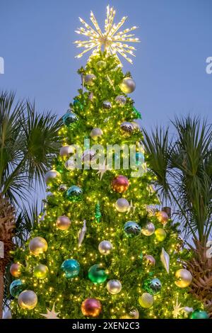 Decorated Christmas tree outdoors Stock Photo