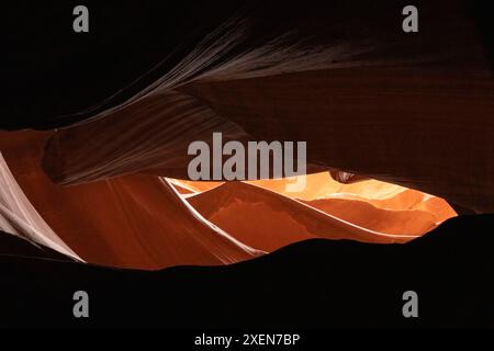 Beauty of eroded Navajo Sandstone in Upper Antelope Canyon, a slot canyon in Arizona, USA; Page, Arizona, United States of America Stock Photo