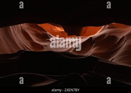 Beauty of eroded Navajo Sandstone in Upper Antelope Canyon, a slot canyon in Arizona, USA; Page, Arizona, United States of America Stock Photo