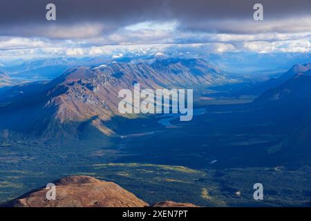 Aerial photos of the mountains surrounding Whitehorse, the capital of Yukon, during autumn with amazing landscapes all around Stock Photo