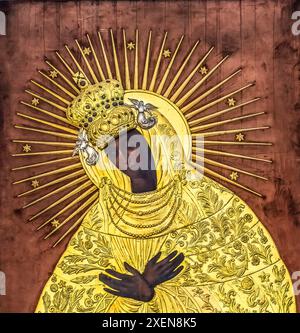 Black Madonna, St. Mary's Church, Gdansk, Poland. Abstract copy original Black Madonna in Jasna Gora. Icon is important Polish symbol. Church built in Stock Photo