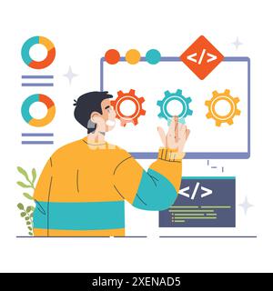 Software development. Coding, back-end and front-end engineering or ...