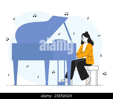 Pemain piano perempuan bermain piano dengan mudahPemain piano perempuan bermain piano dengan mudah  