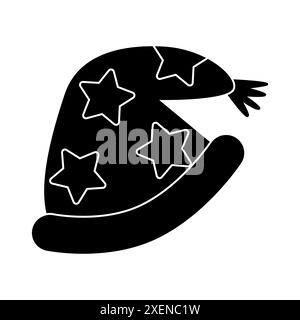 Black silhouette of wizard or magician hat with stars, glyph icon flat vector illustration Stock Vector