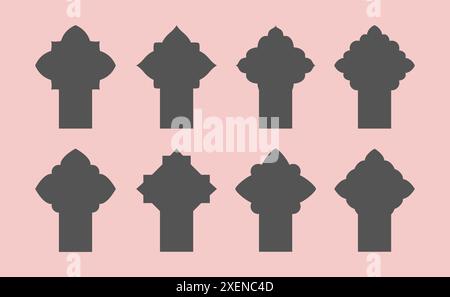 Islamic traditional arch, window, Black arabic, muslim architecture frame. Stock Vector