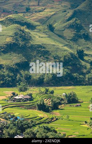 Terraced rice fields at Khau Pha Pass in Vietnam; Khau Pha Pass, Cao Pha, Mu Cang Chai District, Yen Bai, Vietnam Stock Photo