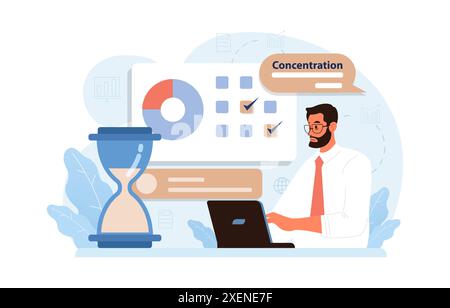 Hyperfocus. Focus and concentration skill. Self-discipline and time management. Organization for performance efficiency. Flat vector illustration Stock Vector
