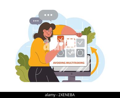 Hyperfocus. Focus and concentration skill. Self-discipline and time management. Avoiding multitasking for performance efficiency. Flat vector illustration Stock Vector