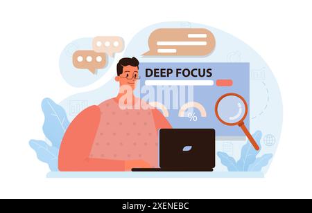 Hyperfocus. Focus and concentration skill. Self-discipline and time management. Organization for performance efficiency. Flat vector illustration Stock Vector