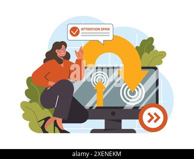 Hyperfocus. Focus and concentration skill. Self-discipline and time management. Organization for performance efficiency. Flat vector illustration Stock Vector