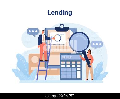 DeFi, decentralized finance. Smart distributed ledger technologies for lending money and finance loan without traditional centralized intermediary. Flat vector illustration Stock Vector