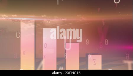 Image of statistical data processing over changing numbers and alphabets on pink background Stock Photo